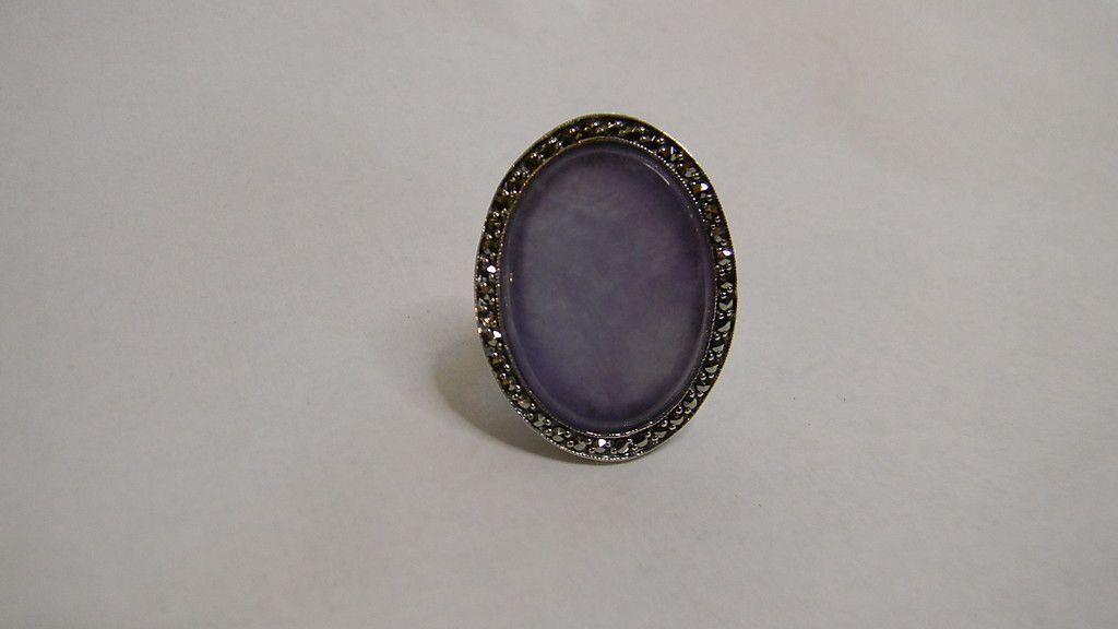 Dallas Prince Designs Lavender Jade Marcasite Sterling Oval Ring Size