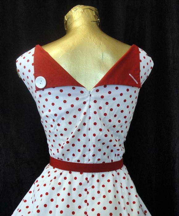 Retro 50s Pinup Sailor Red White Polka Dot Full Skirted Party Dress XL