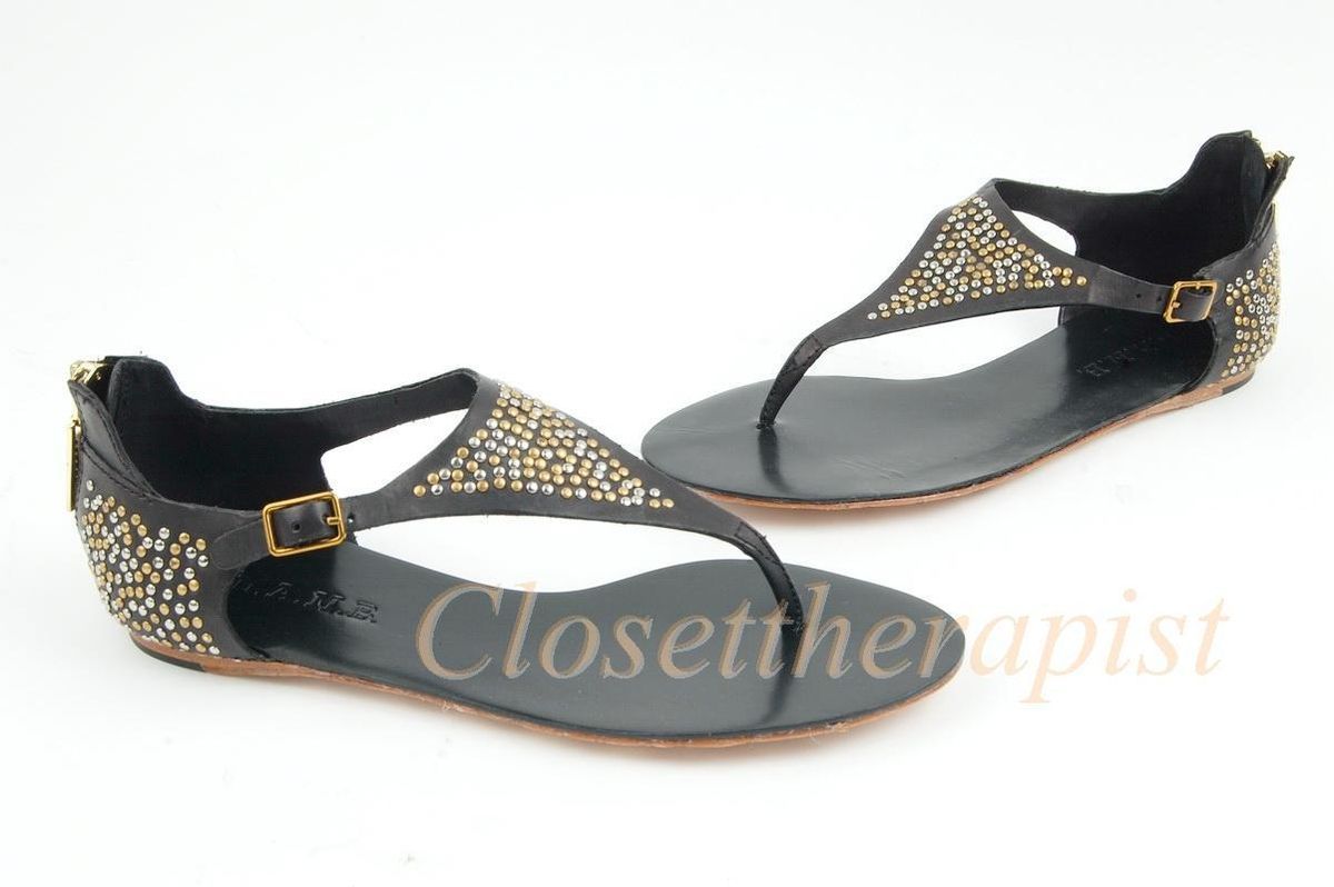 New Auth L A M B Gwen Stefani $190 Dagan Flat Leather Sandal Black 9