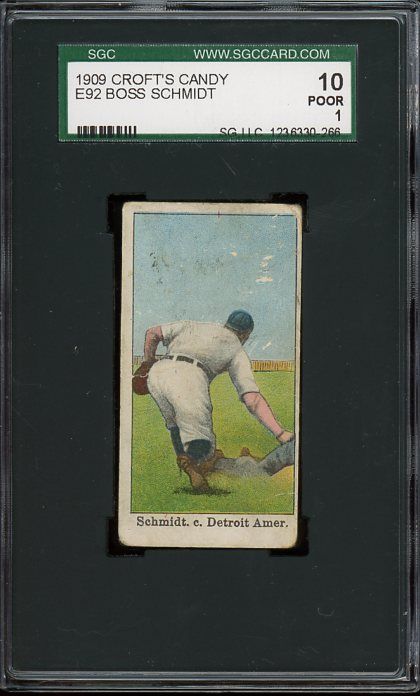 1909 E92 Crofts Candy Schmidt Detroit Tigers SGC 10 Tough Blue Back