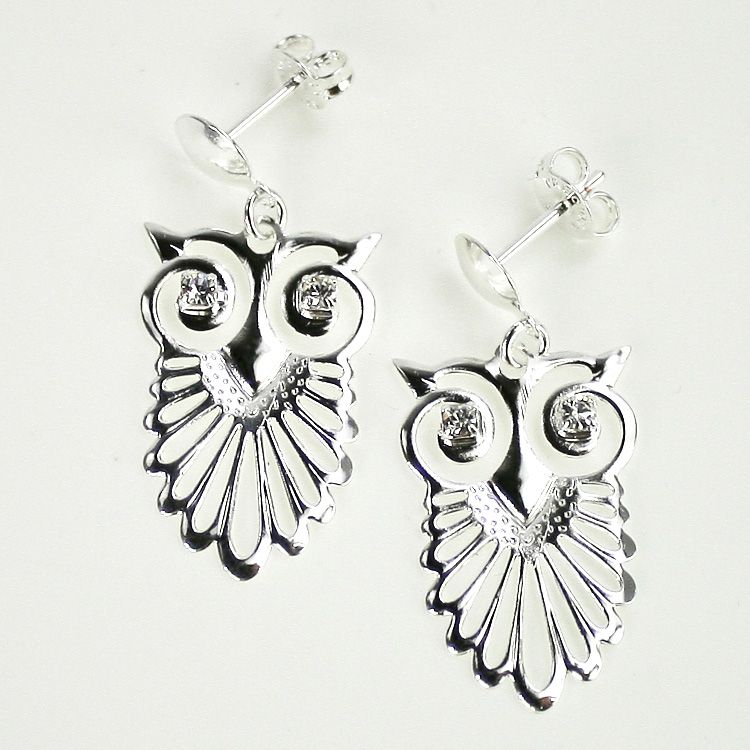 CZ Crystal Owl Earrings Sterling Silver 925 Chandelier Dangle Stud