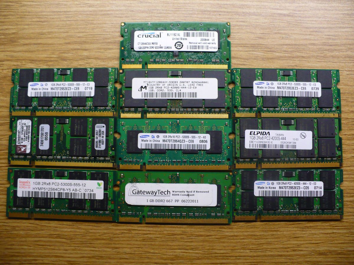 Lot 10 1gb DDR2 Sodimm Laptop Ram Mixed Speeds and Brands Working Free