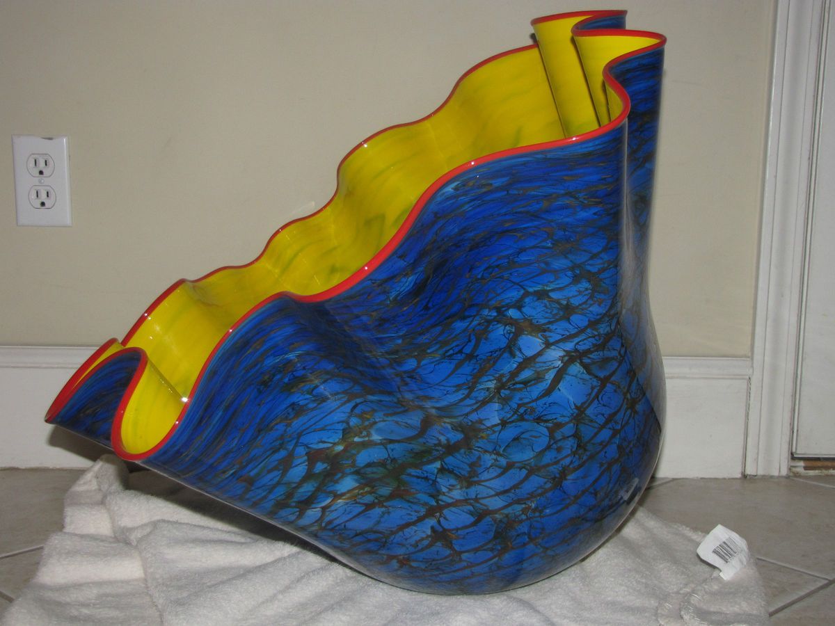 Dale Chihuly Patent Yellow Macchia Signed w COA 21x28x22 Original