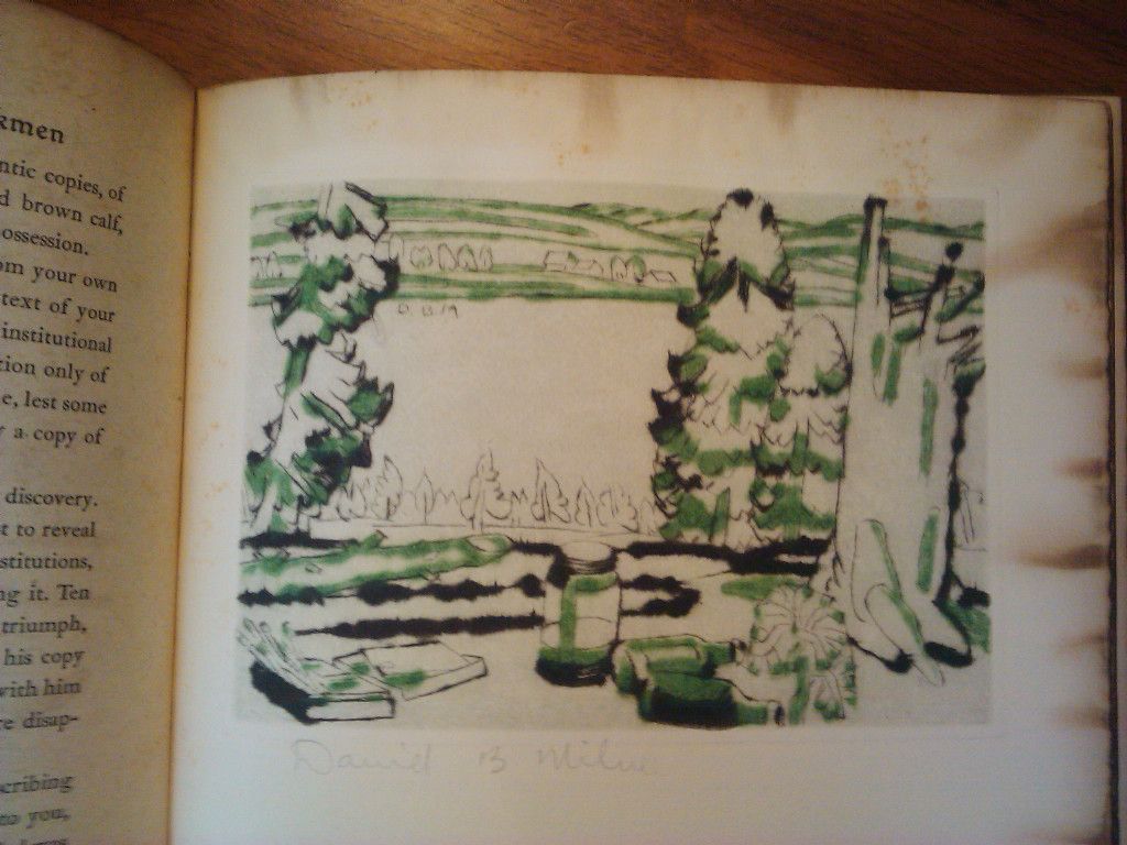 Original signed David B Milne etching The Hilltop still inside