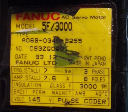 Fanuc A06B 0346 B255 Servo Motor 5F 3000 Refurbed ULN