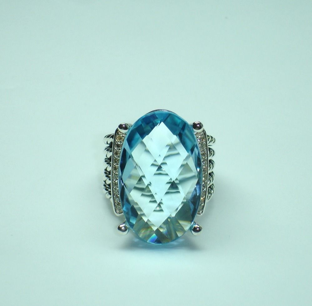 David Yurman 16 x 26mm Blue Topaz Wheaton Ring Size 7