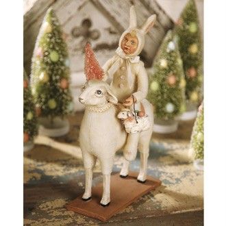 New Bethany Lowe Rabbit Bunny w Vintage Suitcase LG0594