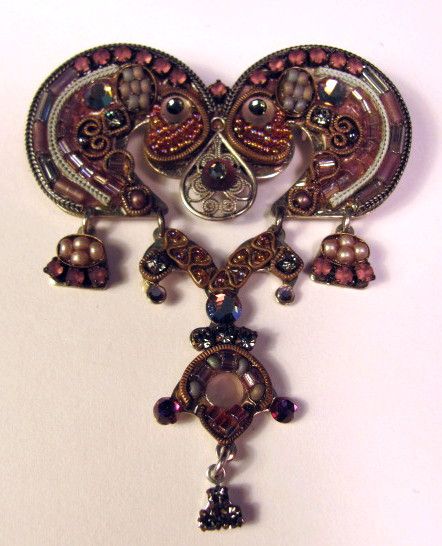 Fancy Signed Designer Brooch w Glass Stones by Ayala Bar