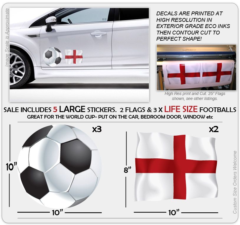 Large England Flag Life Size Football Sticker Decals