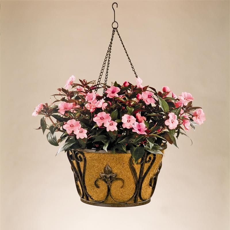 Deer Park Ironworks Finial Hanging Basket w Coco Liner Hanging Planter