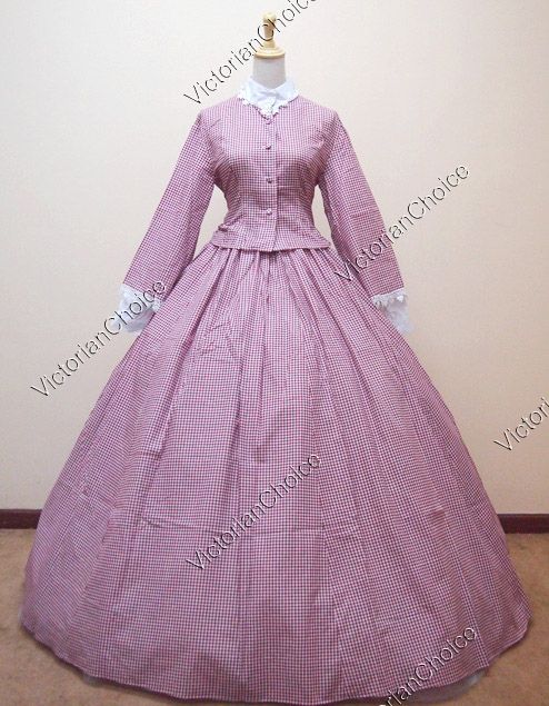  Victorian Cotton Gingham Ball Gown Day Dress Reenactment 145 XL