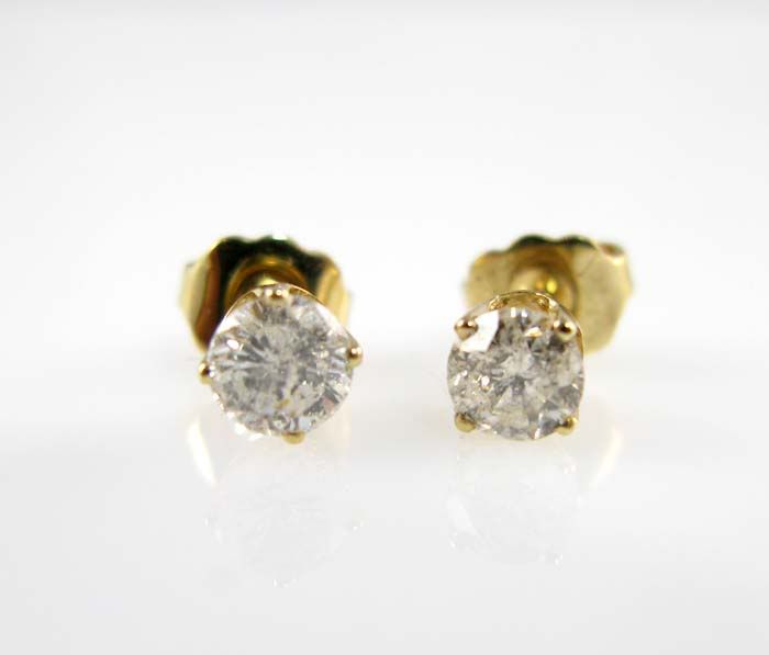 New Ladies Yellow Gold Diamond Stud Earrings 0 71ctw
