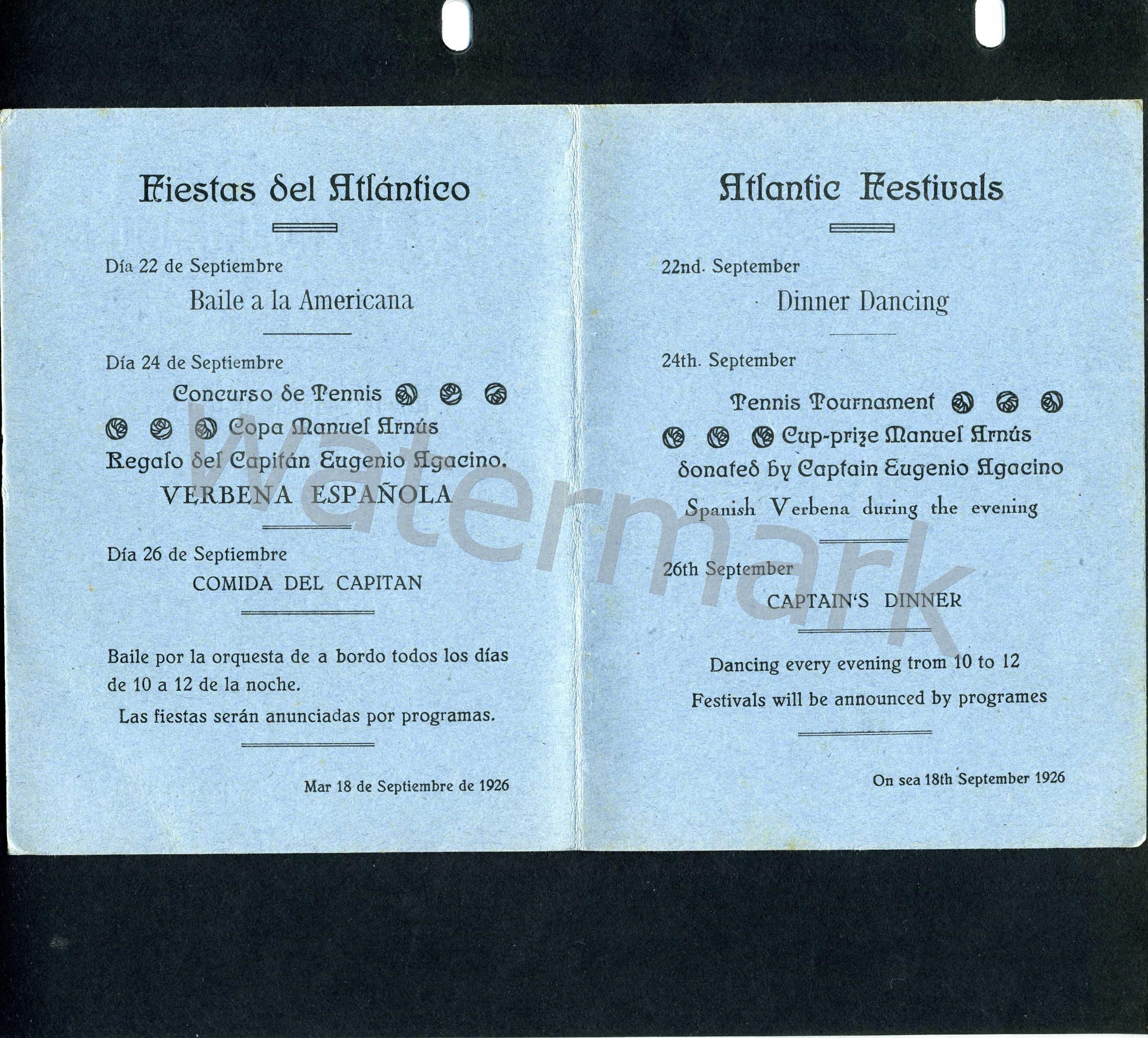 1926 s s Manuel Arnús Event Program Santander to NY