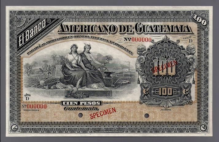 1915 El Banco Americano de Guatemala 100 Pesos Specimen UNC