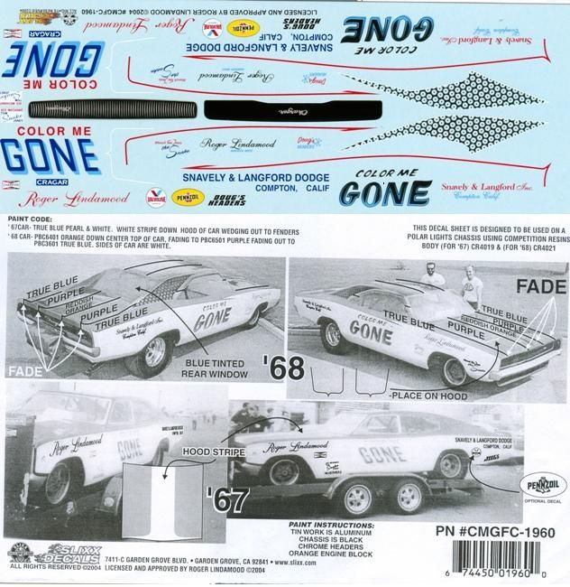 Color Me Gone Roger Lindamood Charger NHRA Drag Decals