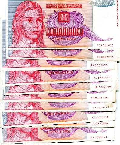 Yugoslavia 1000000000 Dinara 1993 P 126 VF Lot 10 Pcs