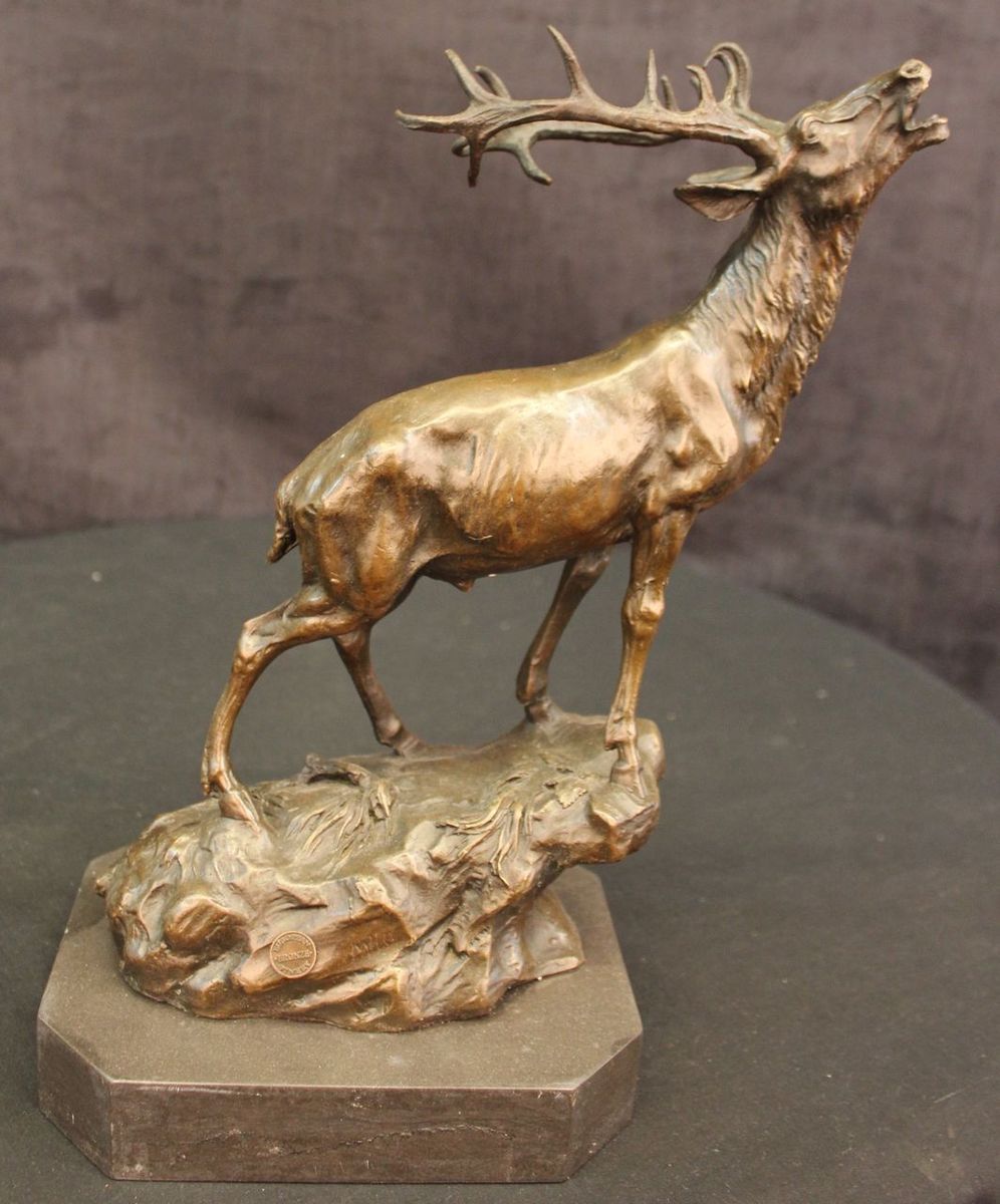 Elk Deer Stag Buck Ranch Hunting Lodge Art Sportsman Hunter Bronze