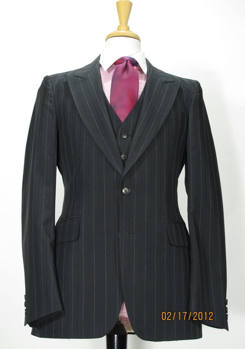  Mario Joseph Peak Lapel Shark Skin 3 Piece Suit 36 R Dior Tie