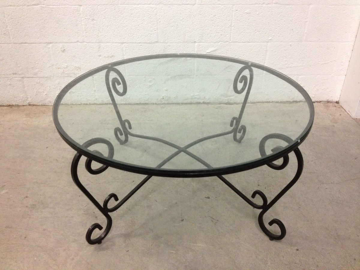 Wrought Iron Round 36 Diameter Black Glass Top Coffee Table On Popscreen