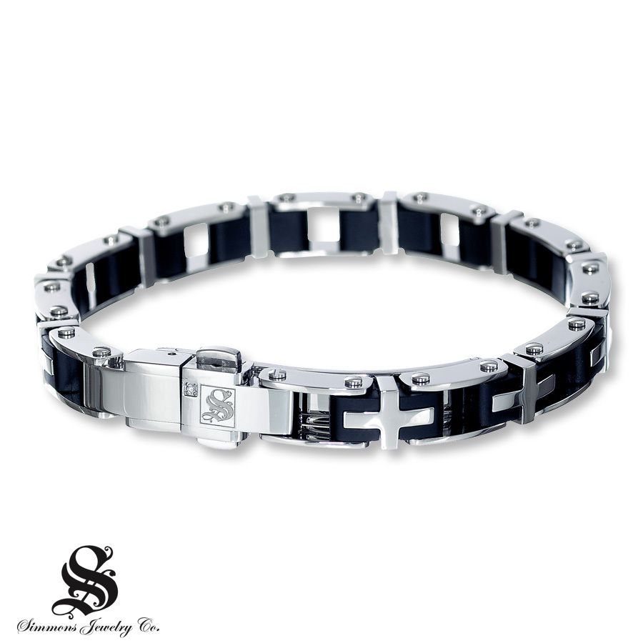 Mens Link Bracelet with Diamond Accent