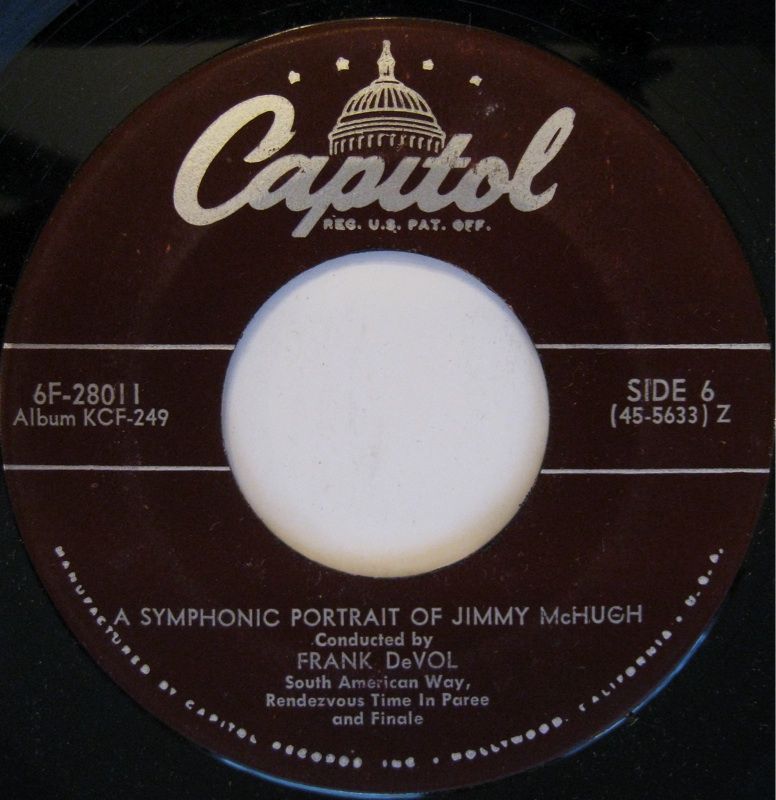 Frank Devol Plays Jimmy McHugh Lot of 3 45s on Capital