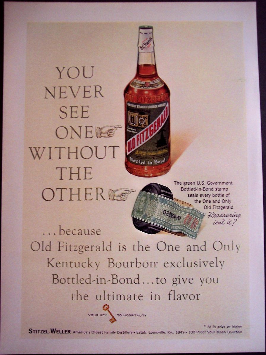 1963 Original Vintage Ad Bottle of Old Fitzgerald Kentucky Bourbon