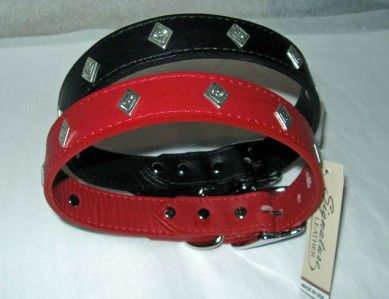 Leather Diamond Decor Dog Collar 22 26 inch 2 Color