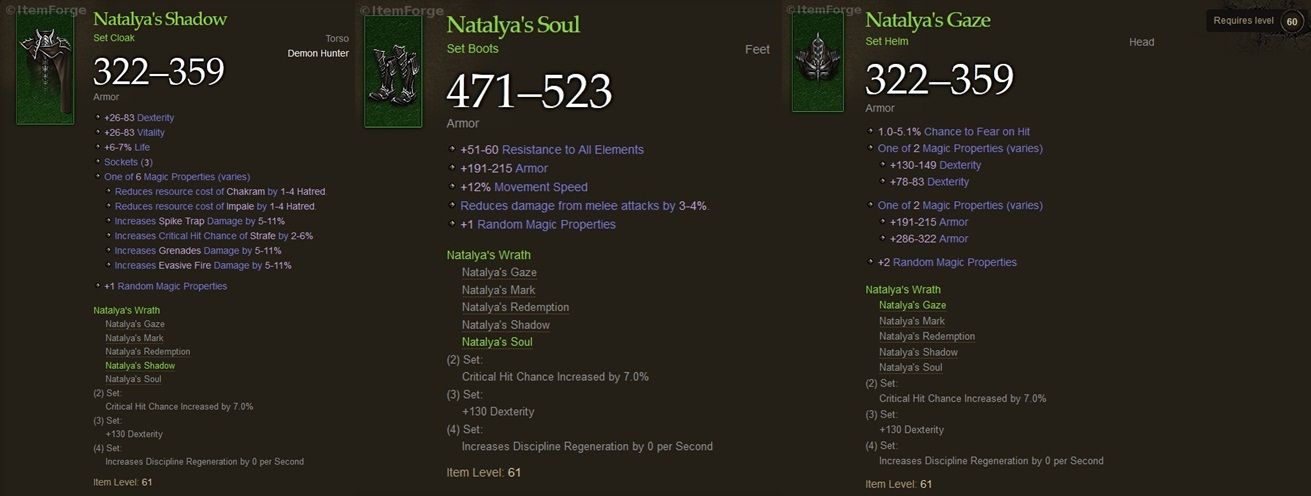 Diablo 3 EU Legacy Natalyas Full Set Demon Hunter Natalyas Nata Nat