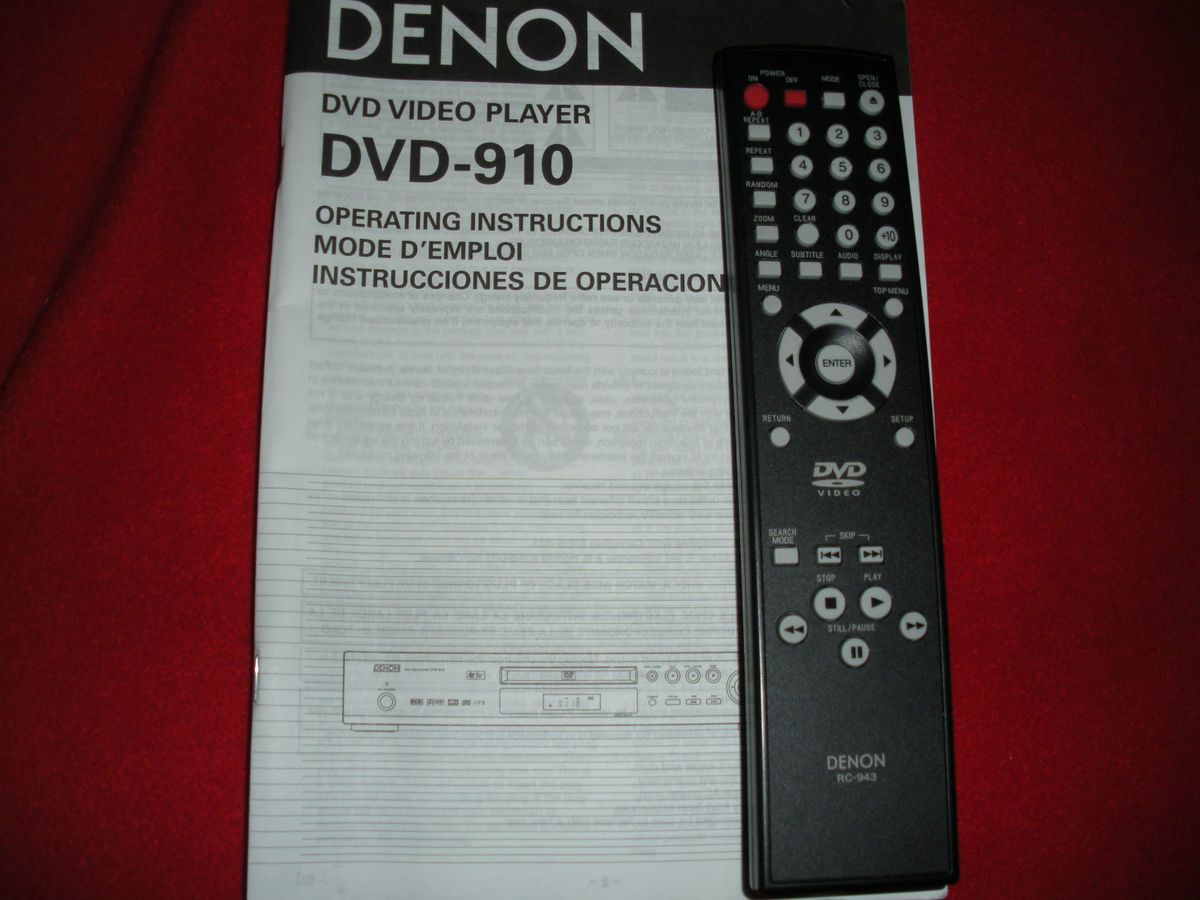 Denon RC 943 Remote Control for DVD 910 w Manual