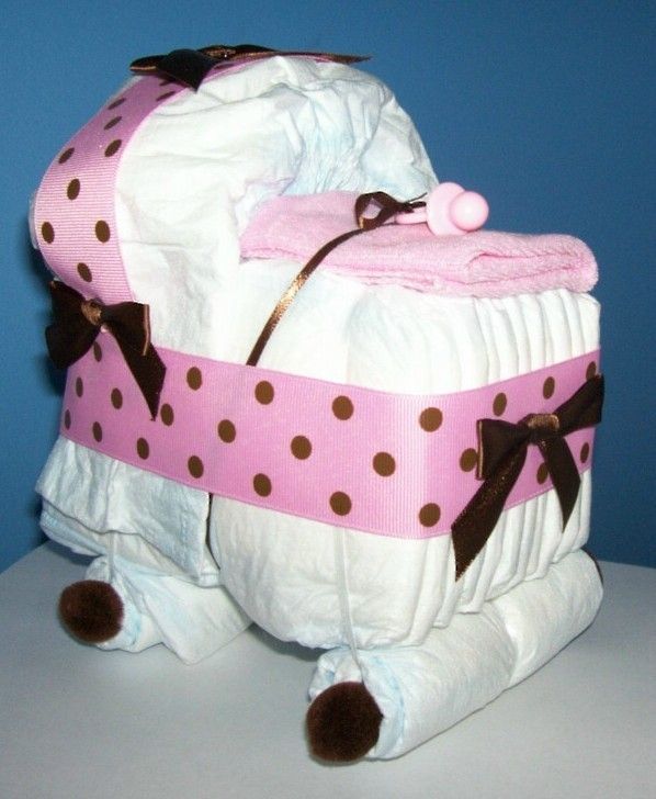 Bassinet Diaper Cake Baby Shower Decor Gift Pink Brown