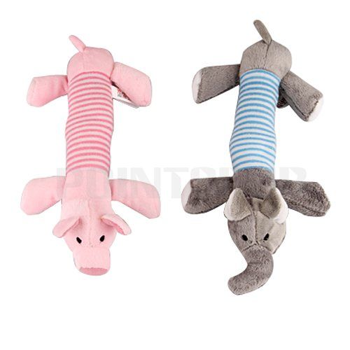 Dog Pet Puppy Chew Squeaker Squeaky Plush Pink Grey Pig Toy