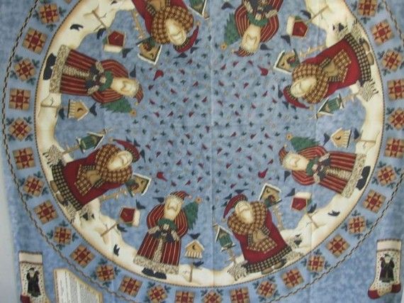 Fabric Christmas Tree Skirt Victorian Santa Fabric 56