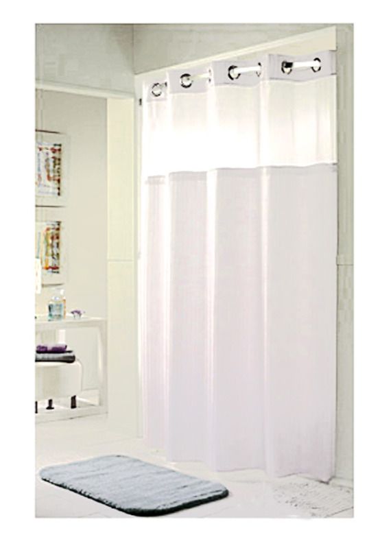 White Stripe Double H Mystery Hookless Shower Curtain 71 x 77 Fabric