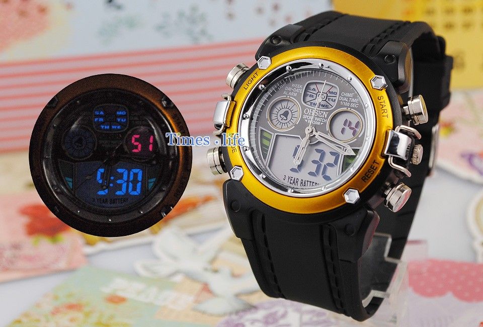 Yellow Rubber Waterproof Sports Diving Watch Mens Boy Quartz Date