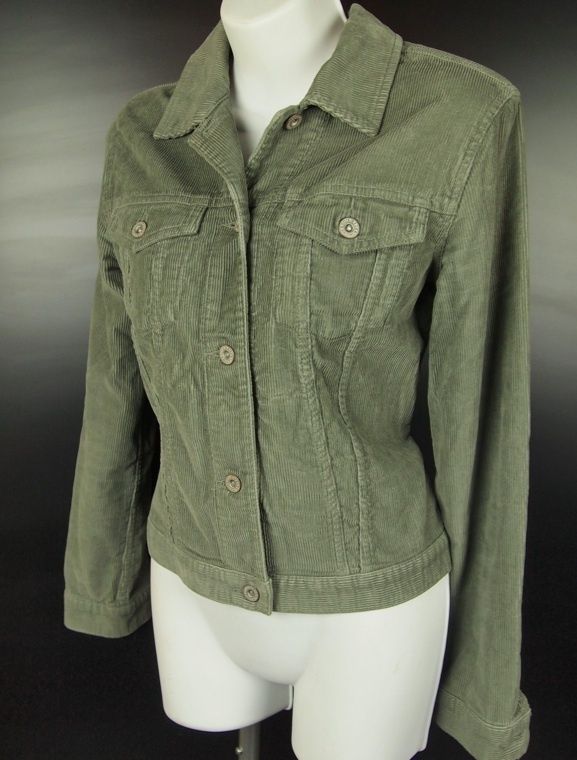  Bauer Women XS Corduroy Jacket Olive Green Trucker Style Button Front