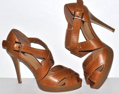 Diba Gold Studs Caramel Brown Strappy Platform Heels Sz 10