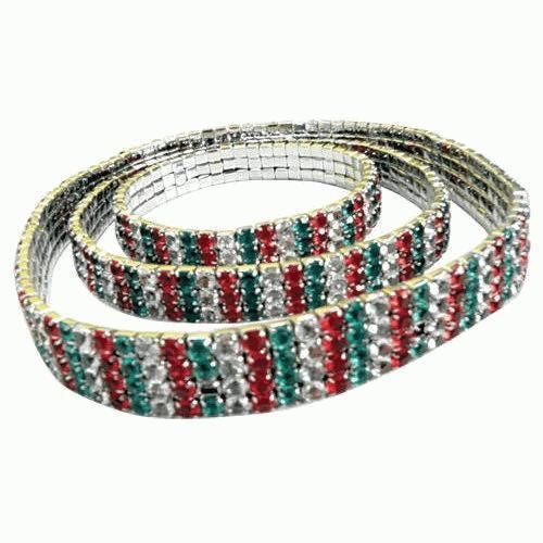 Dog Cat Christmas Rhinestone Collar Stretchable Red Green Festive