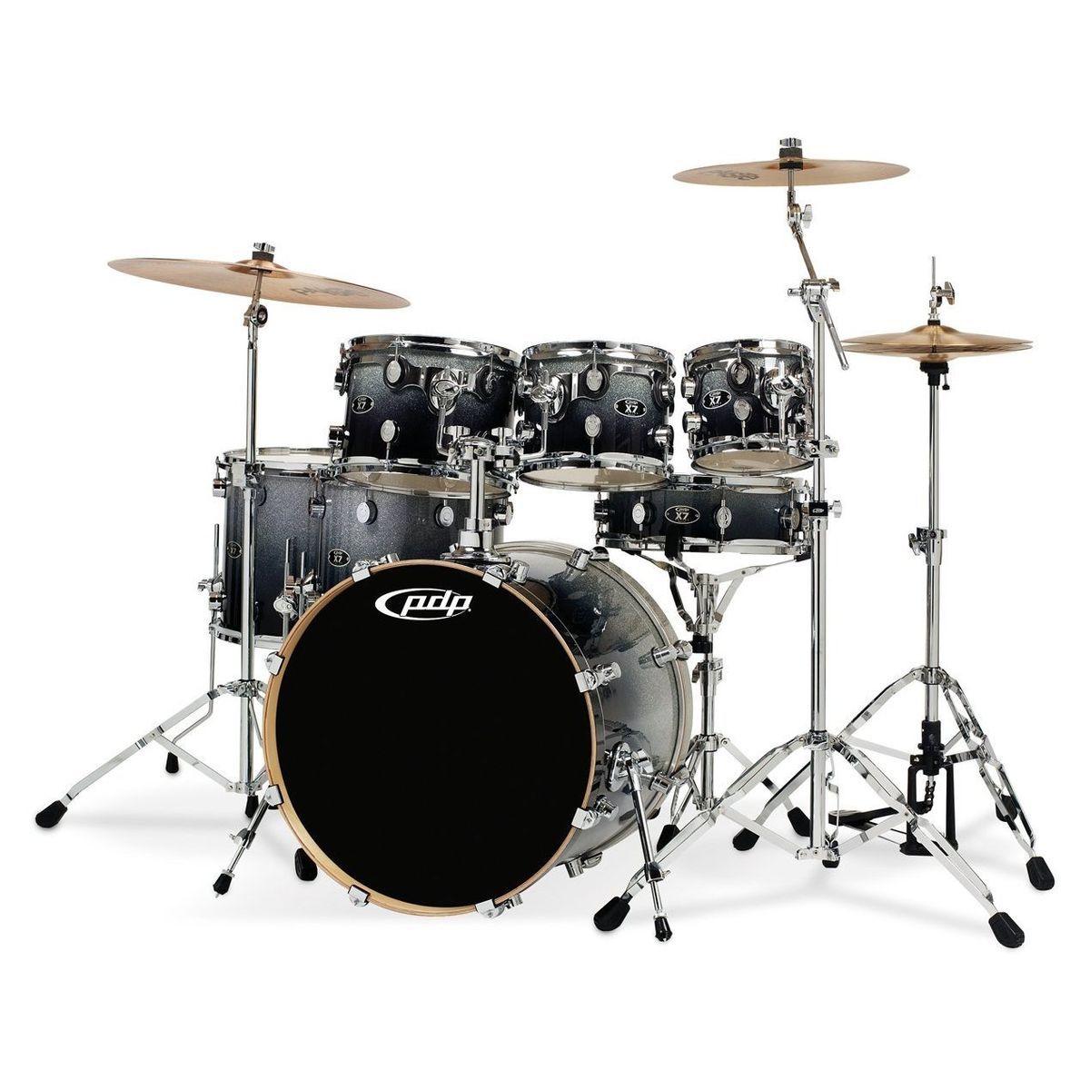 Pacific Drums DW X7 Shell Pack Maple Silver to Black Fade drumset