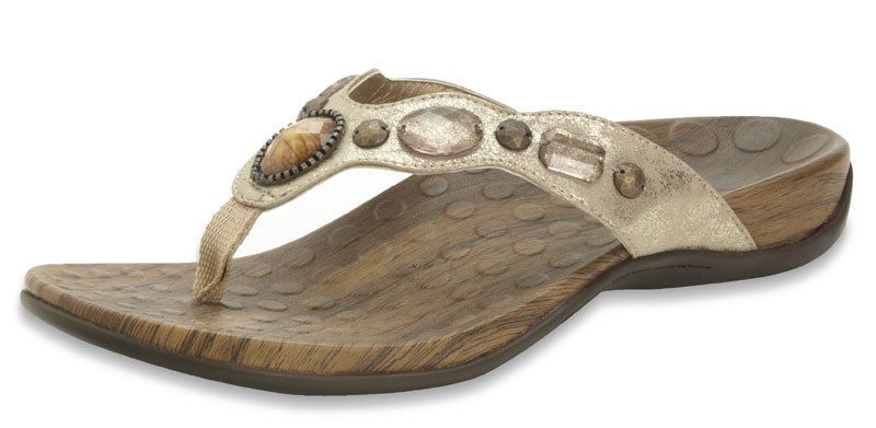 Orthaheel Carla Gold Metallic Womens Orthotic Sandals Stone Accents