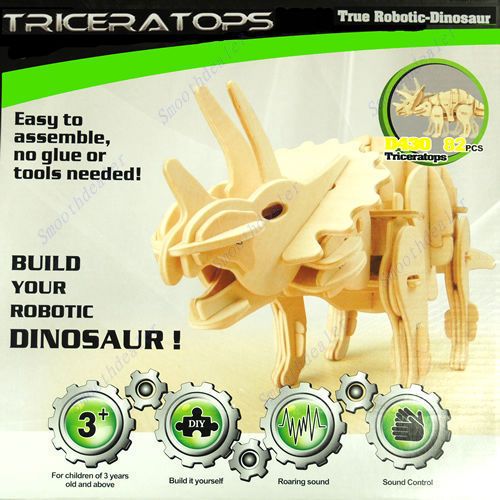 3D Wooden Electronic Walking Dinosaur Toy Triceratops