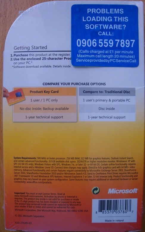 Microsoft Office 2010 Professional Pro PKC Product Key Card 269 14834