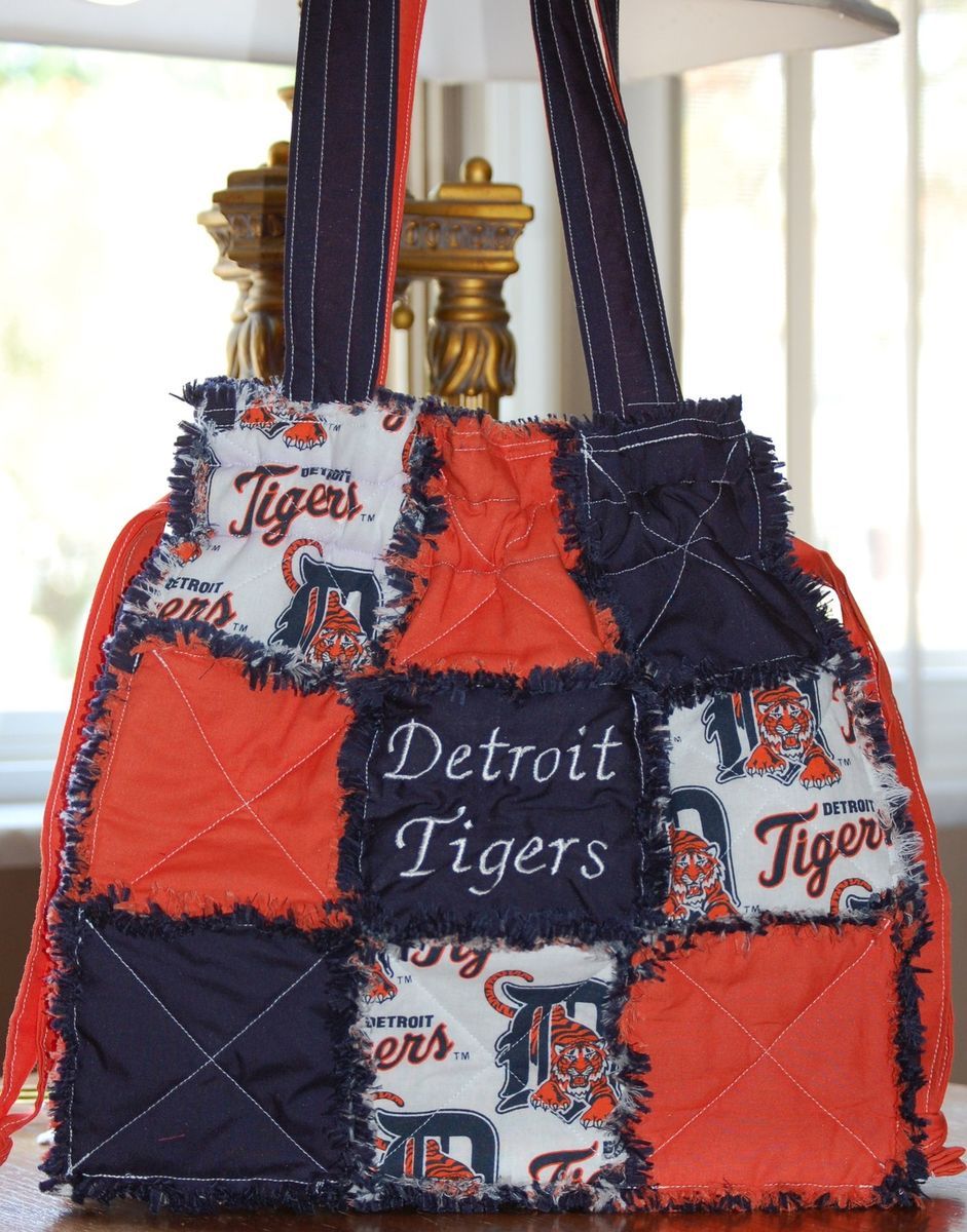 DRAWSTRING BAG PURSE m w RARE OUT OF PRINT DETROIT TIGERS FABRIC