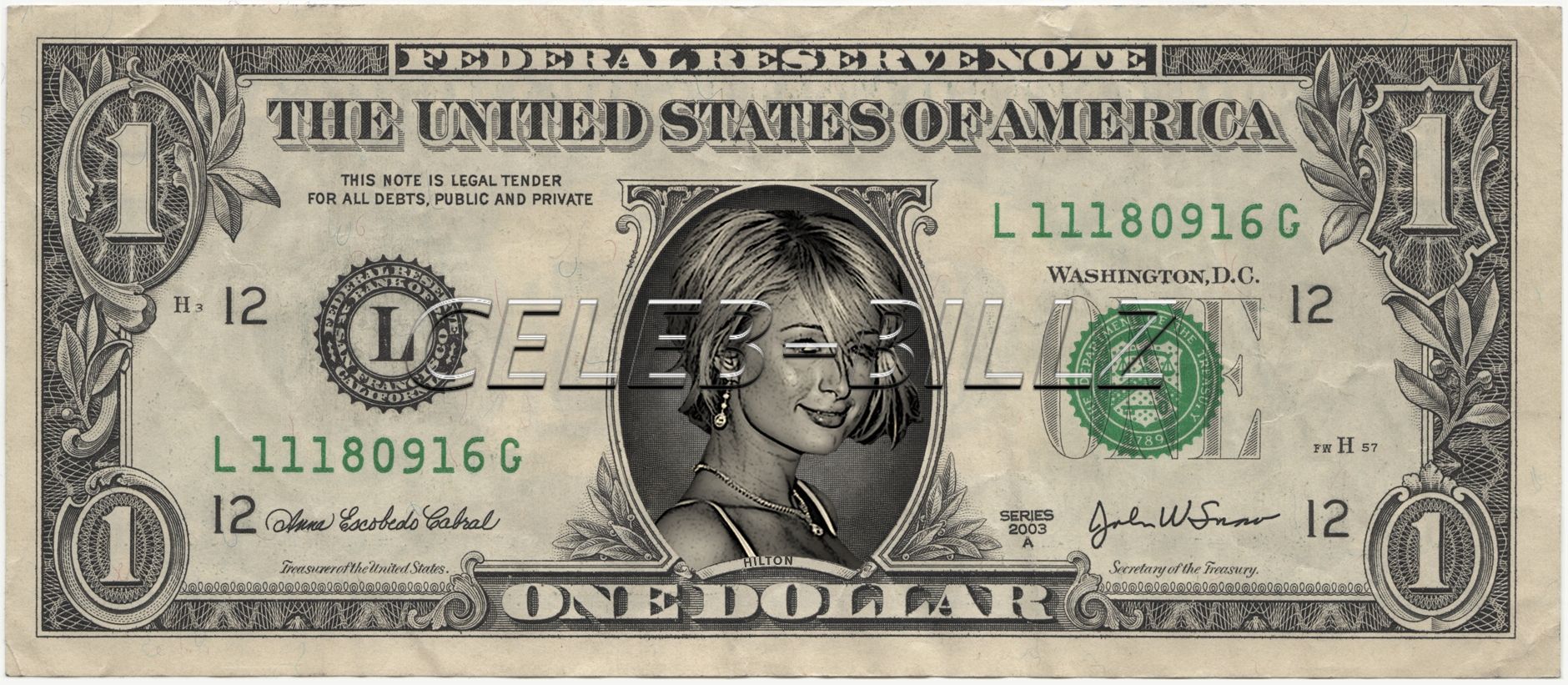 Paris Hilton Dollar Bill Real USD Celebrity Novelty Collectible Money