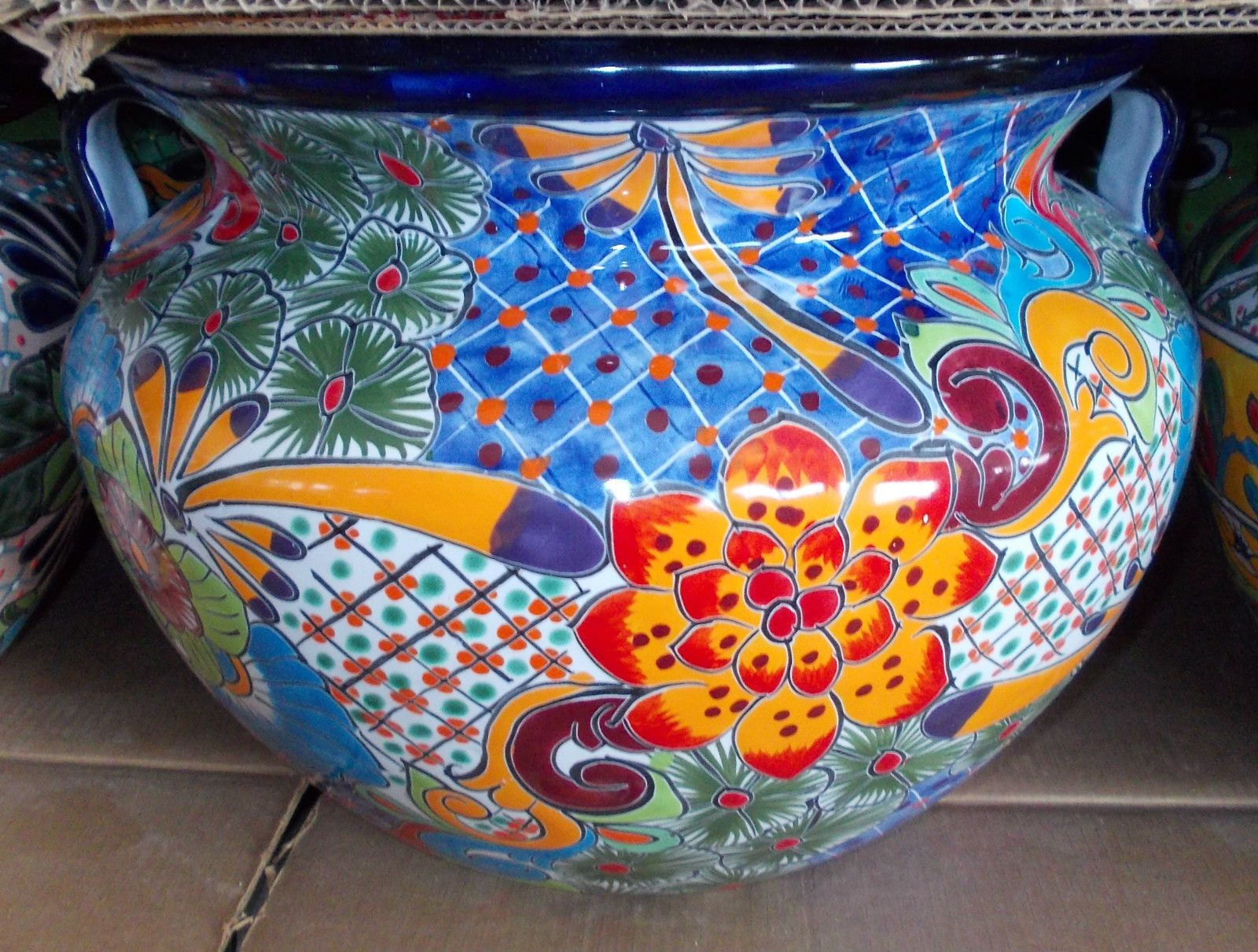 Huge XL Large 18 x 13 1 4 Talavera Mexican Pottery Bean Pot Sunflower