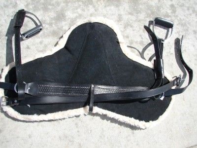 Black Leather Bareback Saddle Pad Draft Horse Stirrups