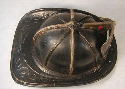 EARLY CAIRNES BROS LEATHER FIREMANS HELMET ENGINE 5 L.B.F.D. LONG