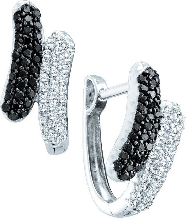 White Black Diamond Hoop Earrings 14k White Gold Womens 1 2 Carat