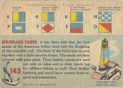 Vintage 1955 Topps Rails and Sails 143 Indian Canoe Birch Bark