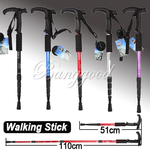 Durable Adjustable AntiShock Hiking Cane Walking Pole Trekking Stick