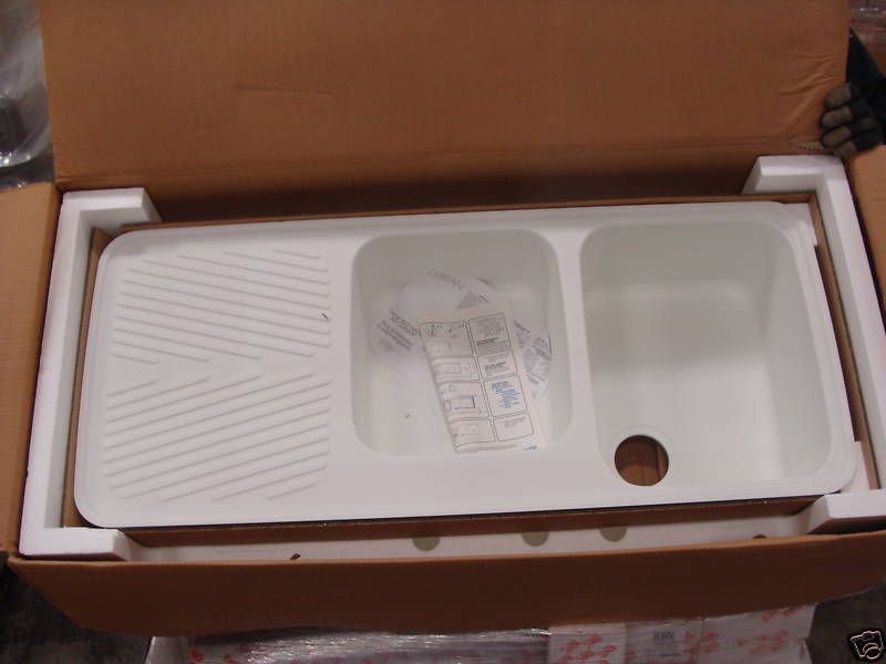 New Corian Double Bowl Kitchen Sink with Drainboard